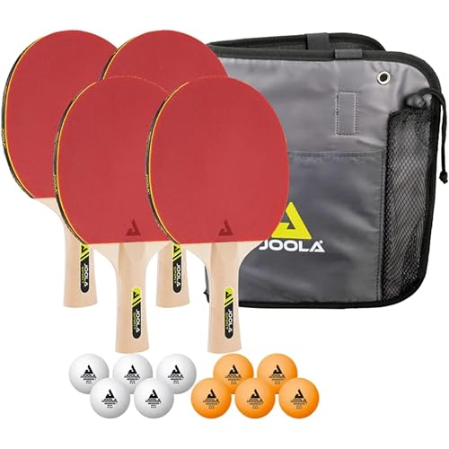 JOOLA Family Premium Table Tennis Bundle Set - 4 Regulation Ping Pong Paddles, 10 Training 40mm Ping Pong Balls, and Carrying Case - For Training and Recreational Play - Indoor and Outdoor Compatible