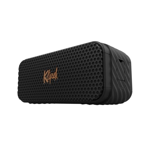 The Klipsch Nashville Portable Bluetooth Speaker with a 2.25" full range drivers for 360 degree audio, IP67 dust and waterproof rating, 24 hours of playtime for a premium live concert experience