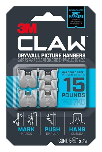 3PH15M-5ES Claw Drywall Picture Hangers & Markers, Holds 15-Lbs, 5-Pk. - Quantity 1