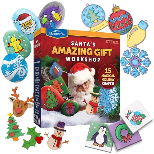 Santa's Christmas Craft Kit for Kids - 15 Magical Christmas Crafts for Kids, Make Suncatchers, Paint Holiday Rocks, Make Magnets & More for Christmas Gifts, Craft Kits for Ages 5 6 7 8 9 10 11 & 12