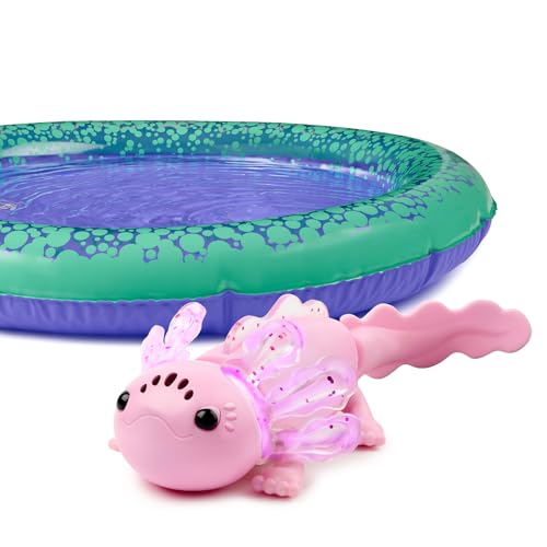 Fingerlings Interactive Baby Axolotl with Inflatable Pool, Alix, Swims and Lights Up in Water, Rainbow Lights Tell Your Mood (Ages 5+)