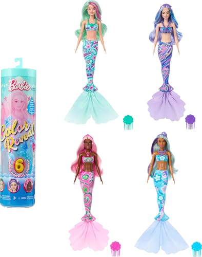 Barbie Color Reveal Doll & Accessories with 6 Unboxing Surprises, Mermaid Series with Color-Change Bodice