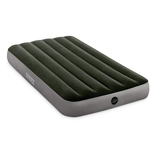 INTEX 64777E Dura-Beam Standard Prestige Air Mattress: Fiber-Tech - Twin Size - Hand-Held Battery Pump - 10in Bed Height - 300lb Weight Capacity