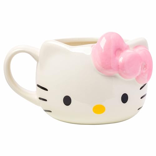 Silver Buffalo Sanrio Hello Kitty Pink Bow Ceramic 3D Sculpted Mug, 20 Ounces