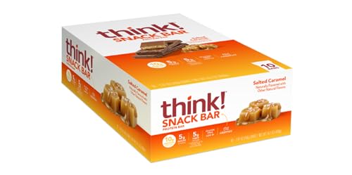 think! Protein Bars with Chicory Root for Fiber, Salted Caramel, Snack Bars without Artificial Sweeteners, 1.4 Oz, 10 Ct